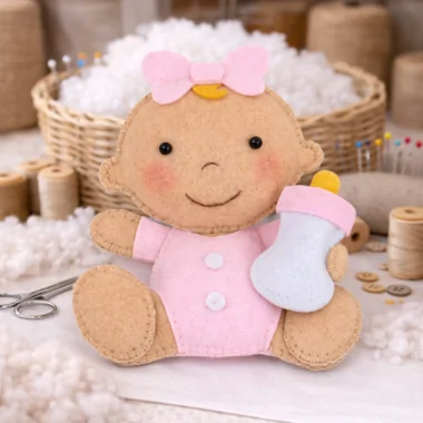 Babymeisje met dun vilt fles om te assembleren 2
