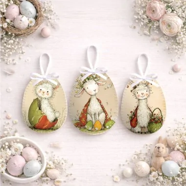 Panel de pascua en fieltro fino modelo 120 - ovejas y huevos de pascua