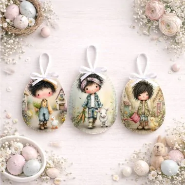 Panel de pascua en fieltro fino modelo 129 - niños y animales de pascua