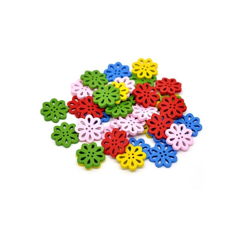 40 BOUTONS EN BOIS MIXTE - FLEUR