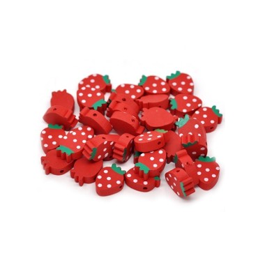 40 MIXED WOODEN BUTTONS - STRAWBERRY