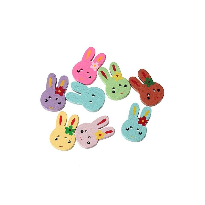 40 BOTONES MIXTOS DE MADERA - CONEJO