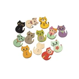 40 BOUTONS EN BOIS MIXTE - CHAT