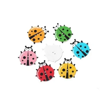 40 BOUTONS EN BOIS MIXTE - COCCINELLE