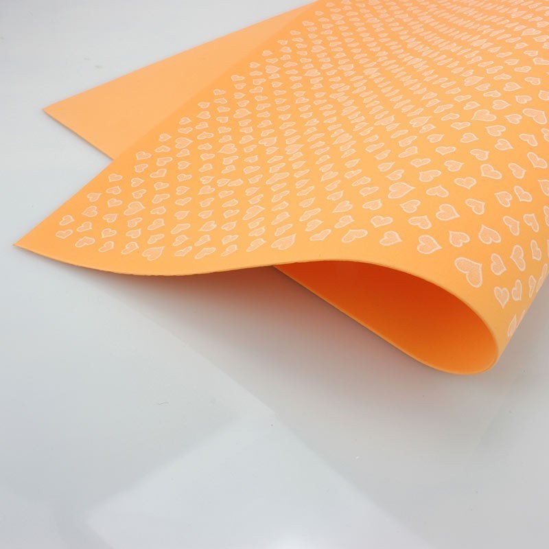 Gomma crepla stampata cuore 40x60 cm - arancio|IDEEINFELTRO.COM