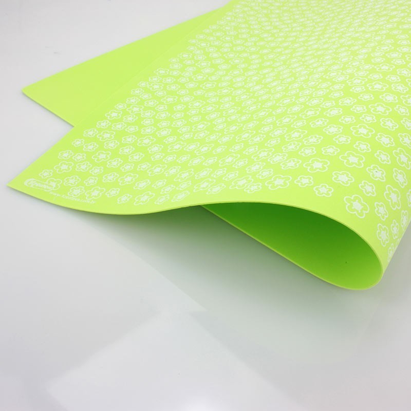 Gomma crepla stampata fiori 40x60 cm - verde acido|IDEEINFELTRO.COM