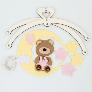 Mobile kit for soft craft felt crib to assemble - Teddy bear moon 2