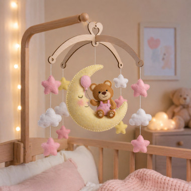 Kit móvil para fieltro fino cuna para montar - Teddy Bear Moon