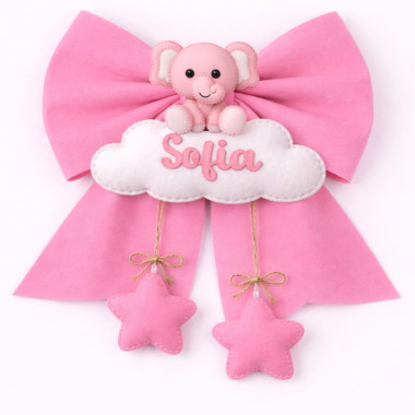 Birth bow kit in soft craft felt to assemble - pink elephant