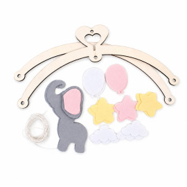 Kit giostrina per culla in pannolenci da assemblare - Elefantino girl|IDEEINFELTRO.COM