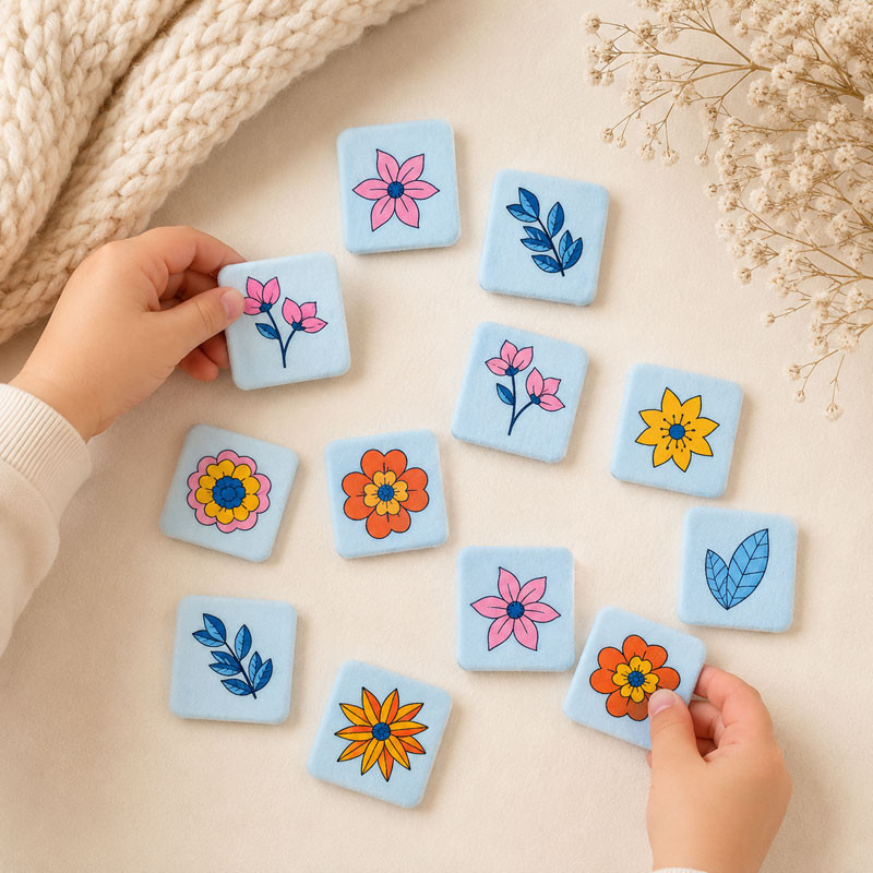 Kit de tarjeta de memoria fieltro fino impreso - Flores y hojas