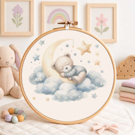 Pannello nascita in pannolenci per decorazioni - orsetto luna con nuvola|IDEEINFELTRO.COM