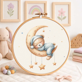 Birth panel in soft craft felt for decorations - moon bear with stars