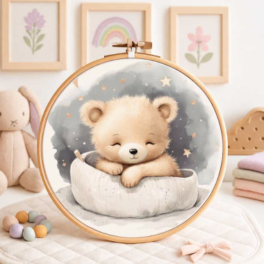 Birth panel in soft craft felt for decorations - bear in dreams