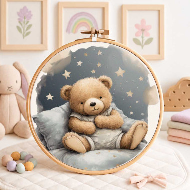 Pannello nascita in pannolenci per decorazioni - orsetto nel letto