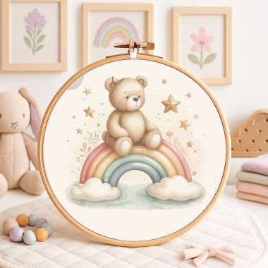 Geboortepaneel in dun vilt voor decoraties - regenboogbeer