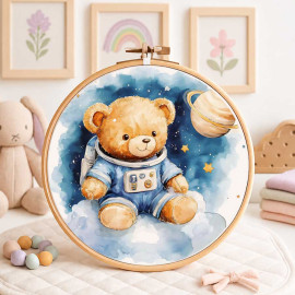 Pannello nascita in pannolenci per decorazioni - orso nello spazio|IDEEINFELTRO.COM