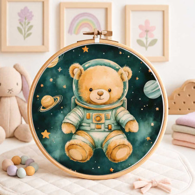 Geboortepaneel in dun vilt voor decoraties - astronaut beer