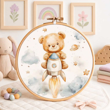 Panel de parto en fieltro fino para decoraciones - bear on the rocket