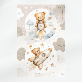 Birth panel in soft craft felt for decorations - bear on the rocket