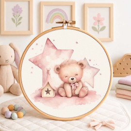 Geboortepaneel in dun vilt voor decoraties - teddybeer met strik