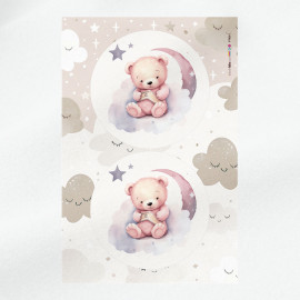 Birth panel in soft craft felt for decorations - teddy bear on the cloud