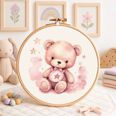 Geboortepaneel in dun vilt voor decoraties - teddybeer met slabbetje
