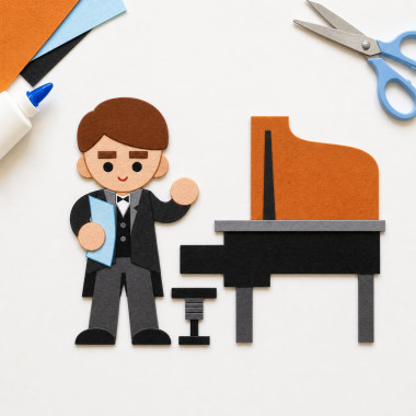 Panel in soft craft felt Cut and compose - Theme the pianist
