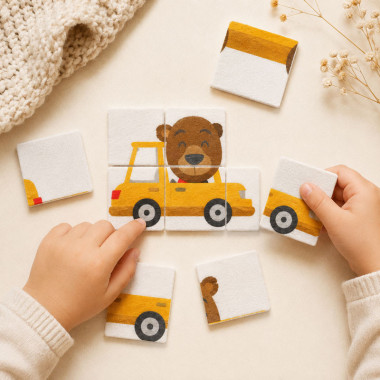 Kit puzzle in pannolenci stampato da ritagliare - Orso in macchina