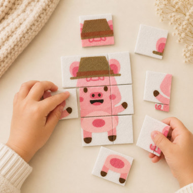 Geprint dun vilt puzzelset om uit te knippen - Porcellino
