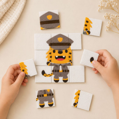 Geprint dun vilt puzzelset om uit te knippen - Luipaard