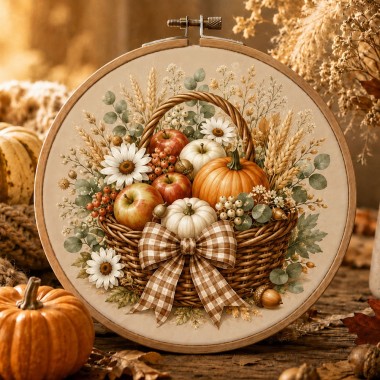 Herfstpaneel in dun vilt 2 afbeeldingen van 32 cm - pompoen en groenten - mod. 43