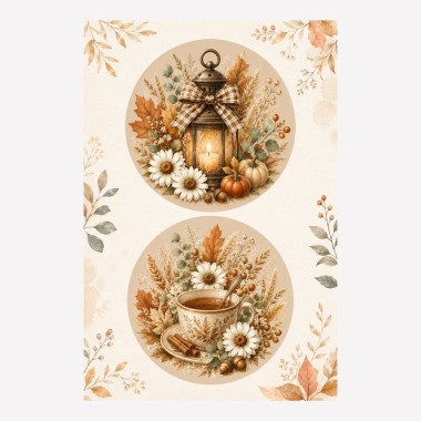Autumn panel in soft craft felt 2 images of 32 cm - lantern and flowers - mod. 44 2