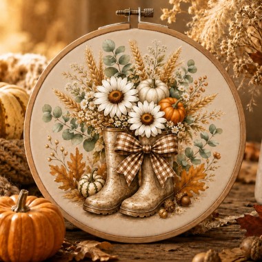 Herfstpaneel in dun vilt 2 afbeeldingen van 32 cm - bloemen - mod. 45