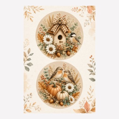 Herfstpaneel in dun vilt 2 afbeeldingen van 32 cm - huis en vogels - mod. 46 2