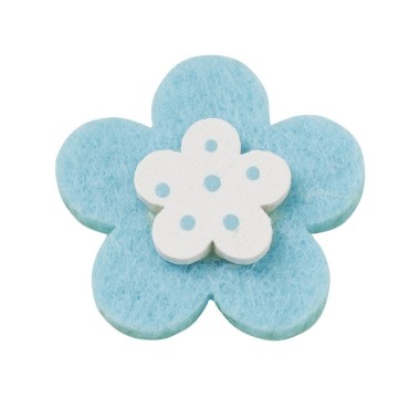 10 FLOWERS IN COLORED FELT WITH WOOD AND DOUBLE-SIDED TAPE - TURQUOISE