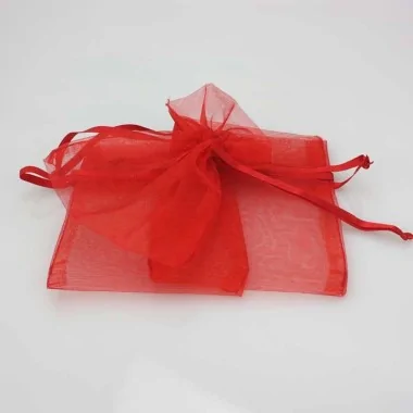 12 PUNGI DIN ORGANZA ROSIE CU CUREA 7.5x10 cm
