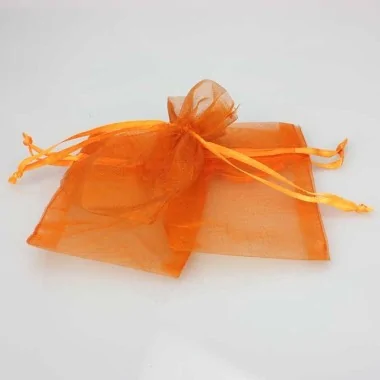 12 BOLSAS DE ORGANZA NARANJA CON CORREA 7,5x10 cm