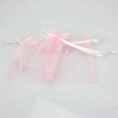 12 PINK ORGANZA BAGS WITH STRAP 7.5x10 cm