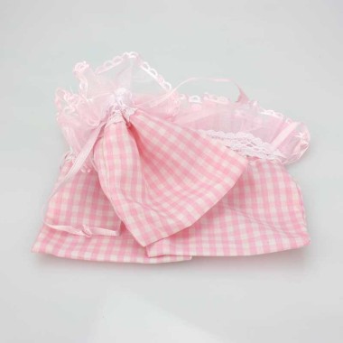 6 PINK ORGANZA BIRTH BAGS WITH STRAP 8x11 cm