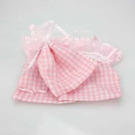 6 ROZE ORGANZA GEBOORTEZAKJES MET SLEUTELKOORD 8x11 cm