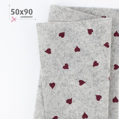 Soft Felt Printed 50X90 cm Hearts Red - Light Grey