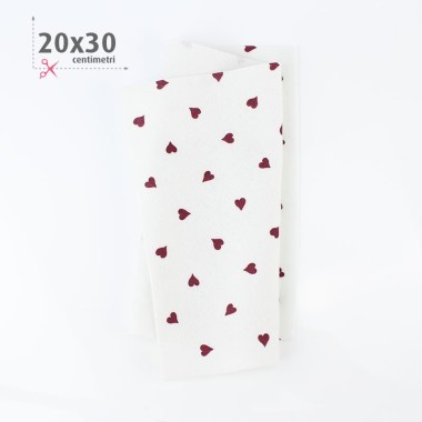 Soft Felt Printed 20X30 cm Hearts Red - White