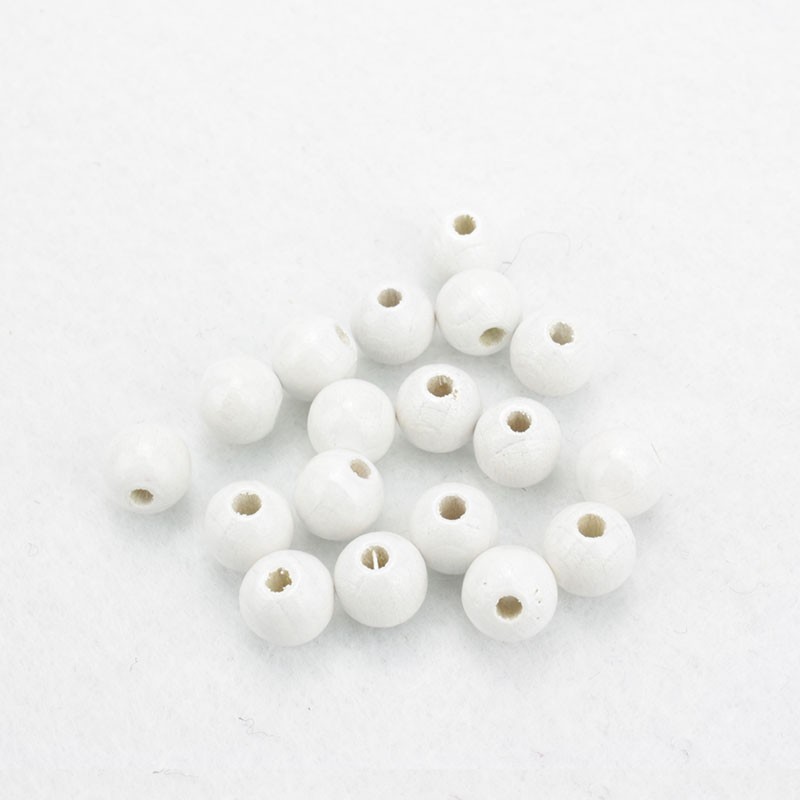90 Perline In Legno Bianco 8 Mm