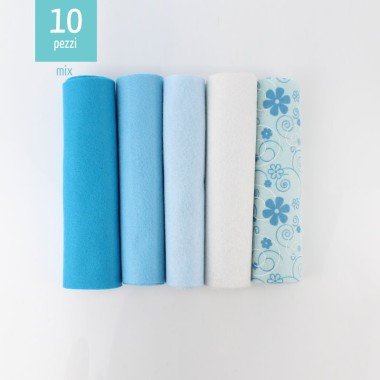 Sparset 10 Filzstoff 20X30 cm Mix - Lockige Blumen Hellblau