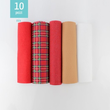 Kit d’économie 10 tissu feutrine 20X30 cm Mix - Rouge Ecosse