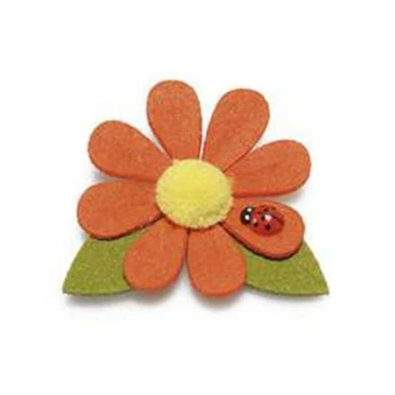 6 FLOWERS IN COLORED FELT WITH LADYBIRD AND DOUBLE-SIDED - YELLOW 6 FLOWERS IN COLORED FELT WITH LADYBIRD AND DOUBLE-SIDED -