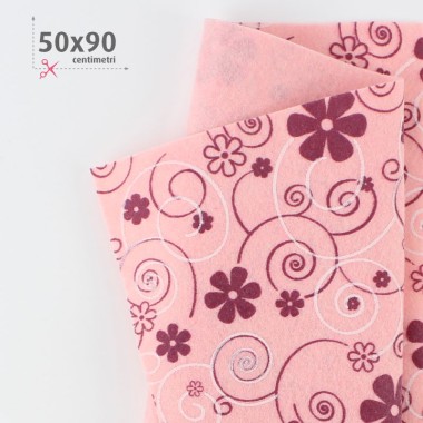 SOFT FELT PRINTED CURLY FLOWER 50X90 CM - PINK