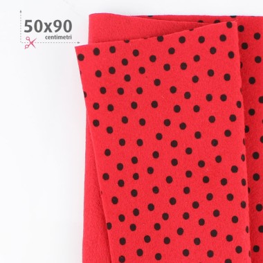 Soft Felt Printed 50X90 cm Polka Dots Black - Red