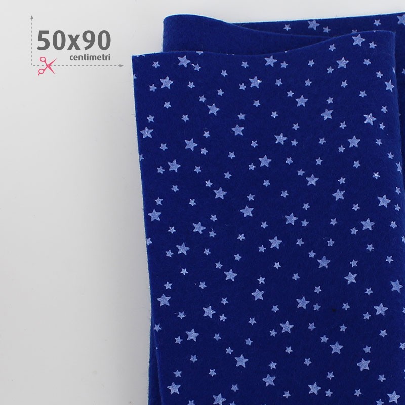 FELT PRINTED 50X90 CM STARS - ELECTRIC BLUE